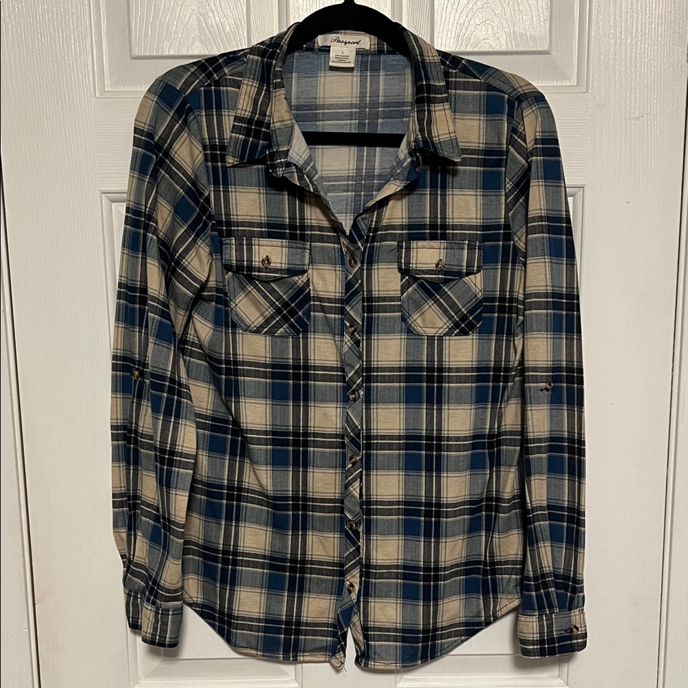 Passport Blue and Tan Plaid Button-Down Shirt